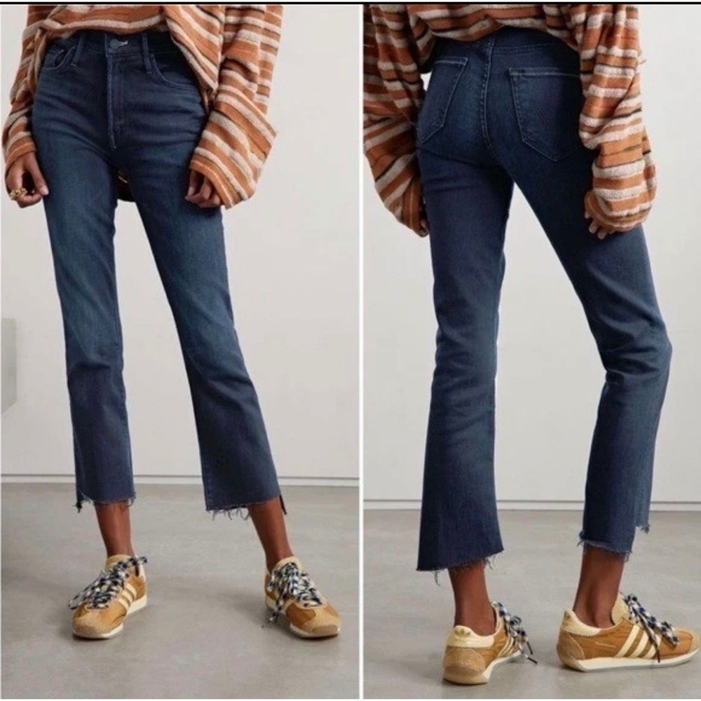 Mother The Insider‎ Crop Step Fray Jeans Womens 24 Blue Night Tripper High Rise